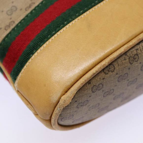 GUCCI Micro GG Canvas Web Sherry Line Shoulder Bag Beige Gold Auth 88776 - Picture 9 of 16